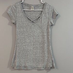 CALIA by Carrie Underwood Heather Gray Crisscross V-Neck Short Sleeve Top